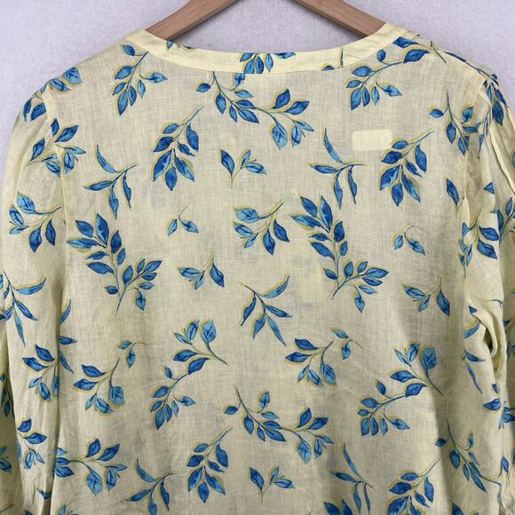 J.JILL Top PM Petite Love Linen Watercolor Printed Pintuck 3/4 Sleeve Yellow - Picture 7 of 13